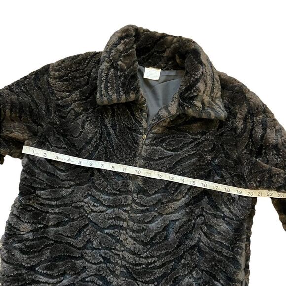 Brown Zebra Print Fuzzy Zip Up Mid Weight Teddy Jacket Coat M - Picture 5 of 8